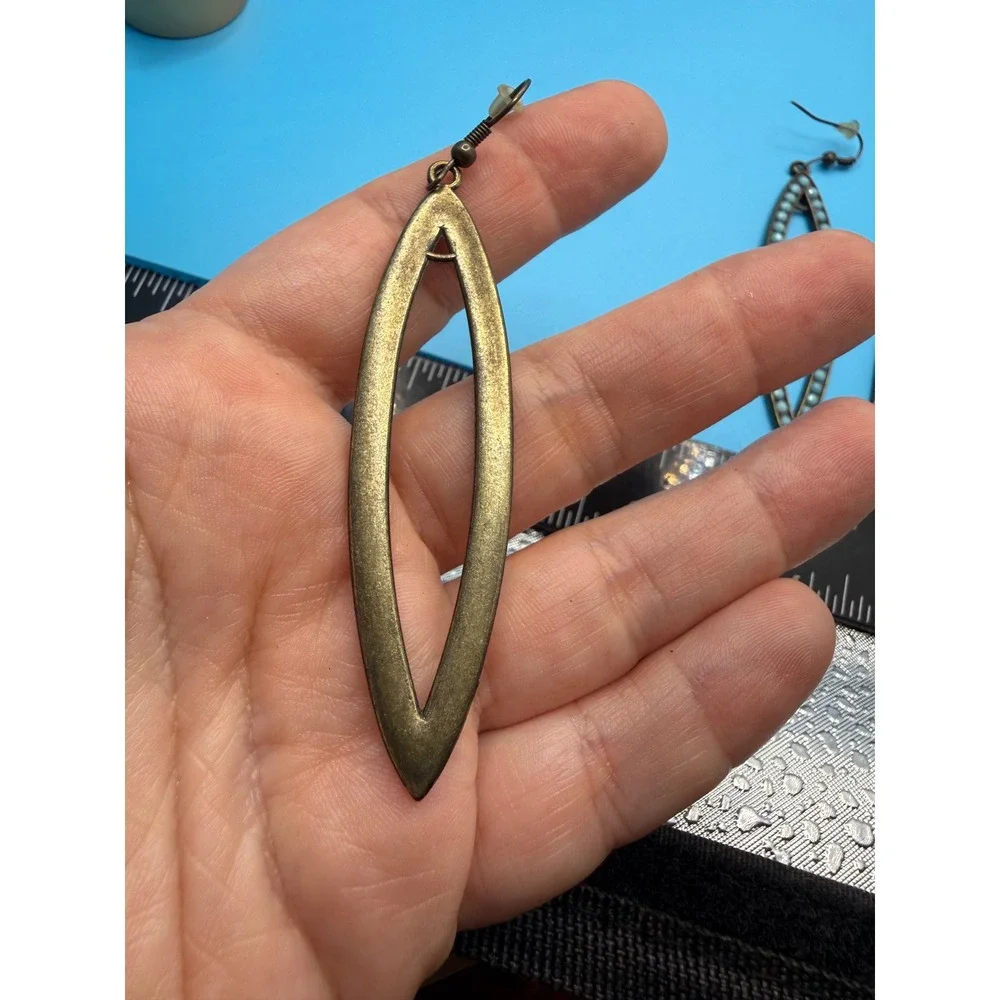 Boho Turquoise Beaded Marquise Drop Earrings Antique Bronze Finish Dangle‎
